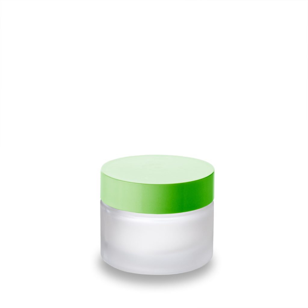 50 ml frosted glass jar with green polypropylene lid