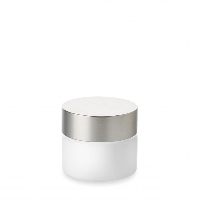 Cosmetic Opale glass jar 50 ml from Embalforme and its silver lid