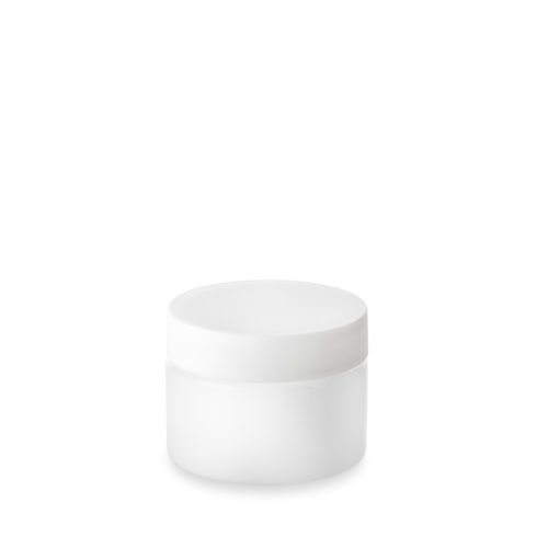 White urea lid GCMI 58/400 on its 50 ml opal glass cosmetic jar