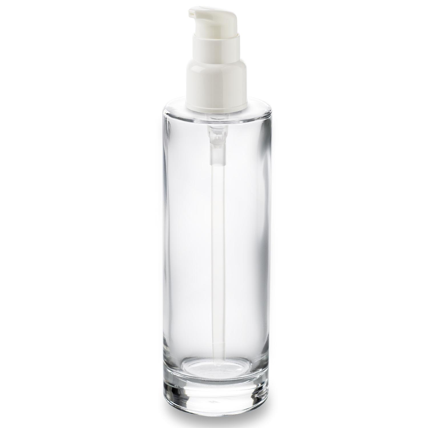 14.3_fla-pre150_Pompe_-_flacon_verre_épais_150_ml_et_bouchon_bas_Thermodur Premium bottle of 150 ml and a polyethylene pump nozzle