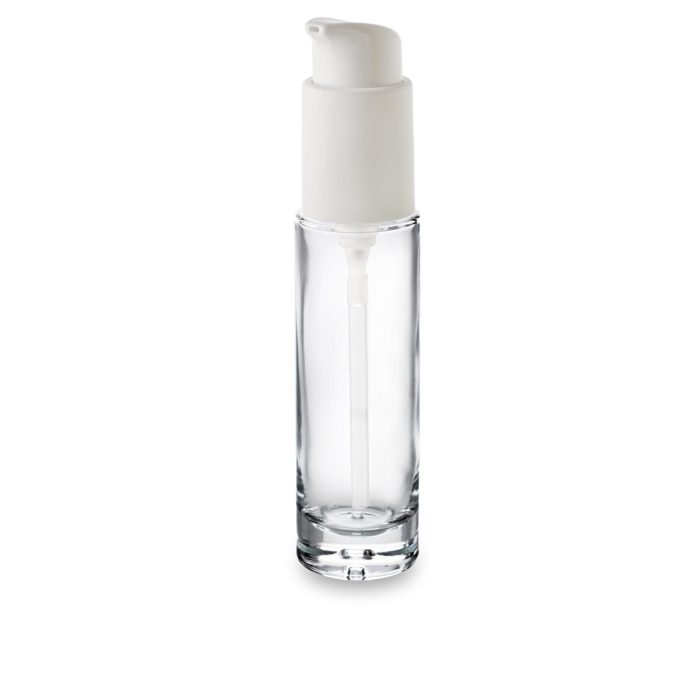 Premium glass cosmetic bottle 50 ml ring GCMI 24/410 with its ergonomic pump