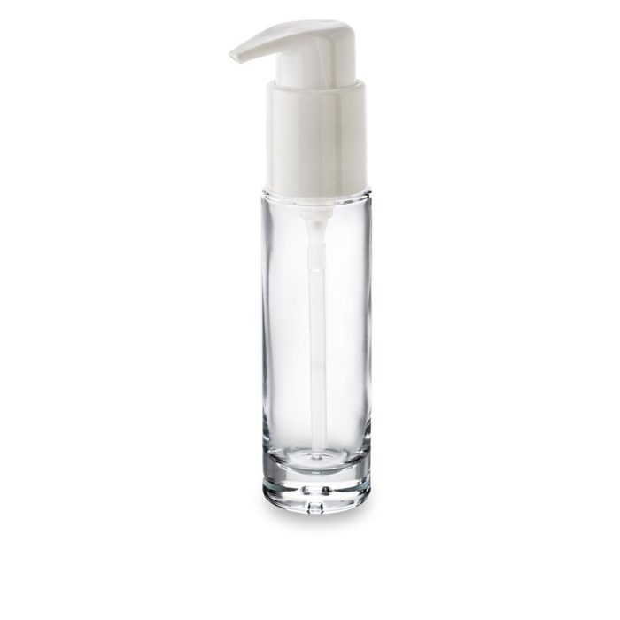 Premium glass bottle 50 ml GCMI 24/410 ring with long spout pump