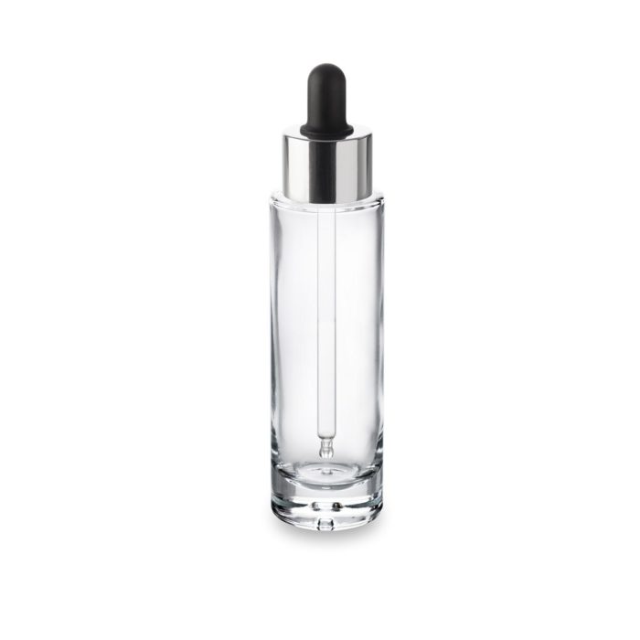 Premium glass bottle 50 ml and its black dropper silver neck : Luxury cosmetics