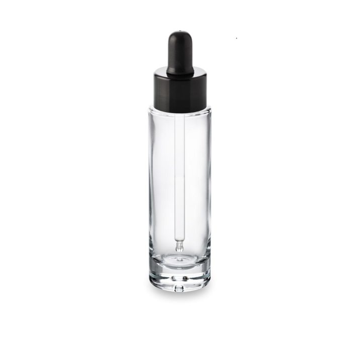 Premium glass bottle 50 ml GCMI 24/410 ring and its black dropper: Luxury cosmetics