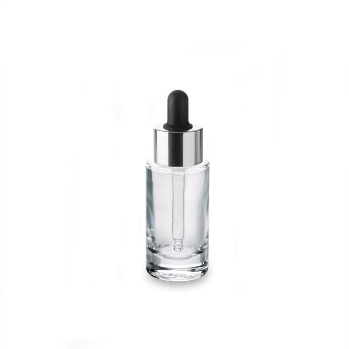 The black dropper with silver neck fits the 30 ml bottle Premium ring GCMI 24/410