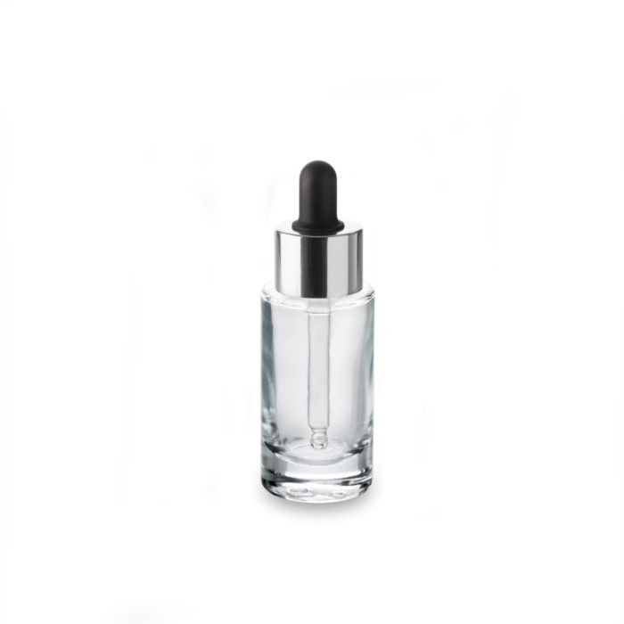 A black dropper with silver neck fits the 30 ml Premium bottle