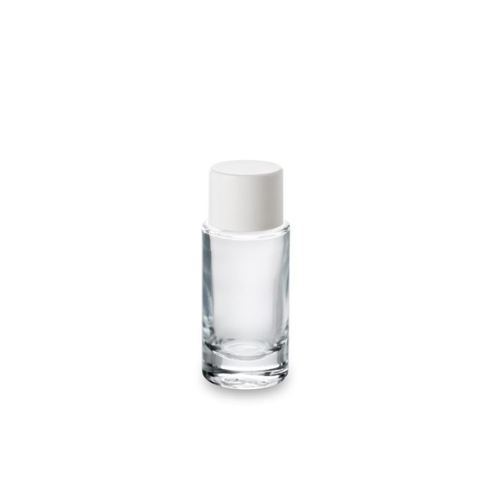 30 ml glass cosmetic bottle with white thermoset cap