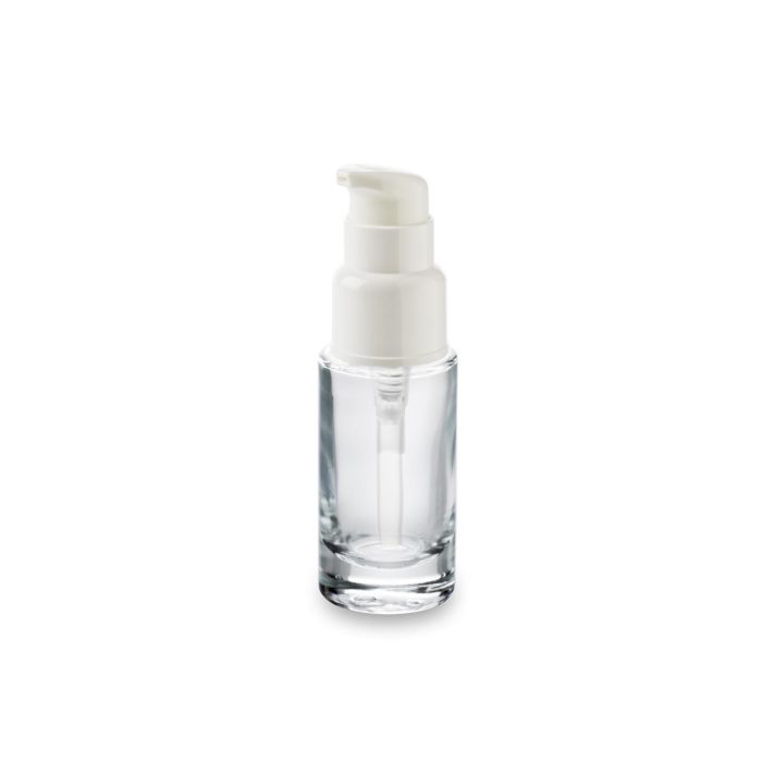 30 ml glass cosmetic bottle with short nozzle pump