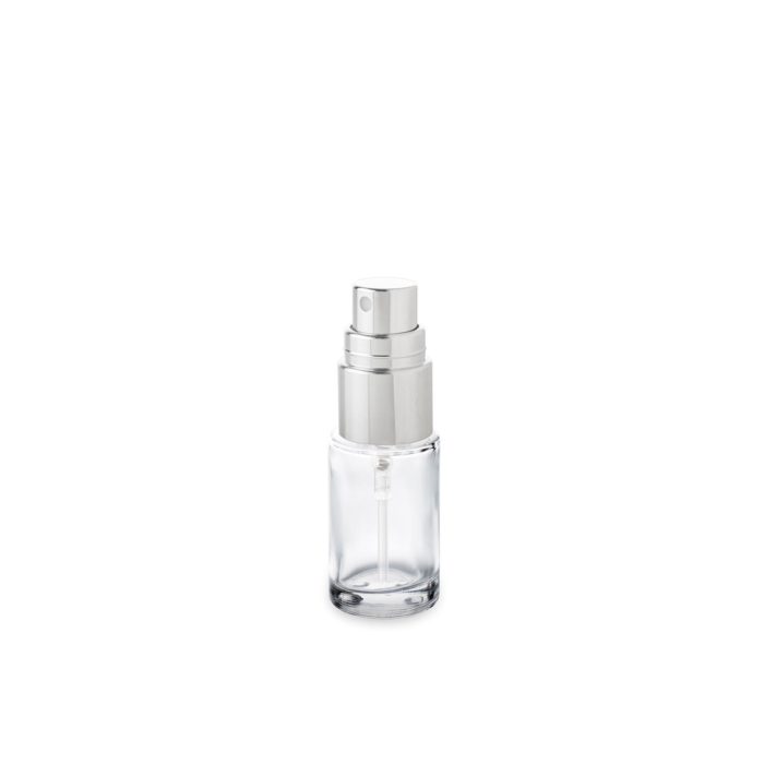 15 ml glass bottle with 18/415 ring and metal cap pump