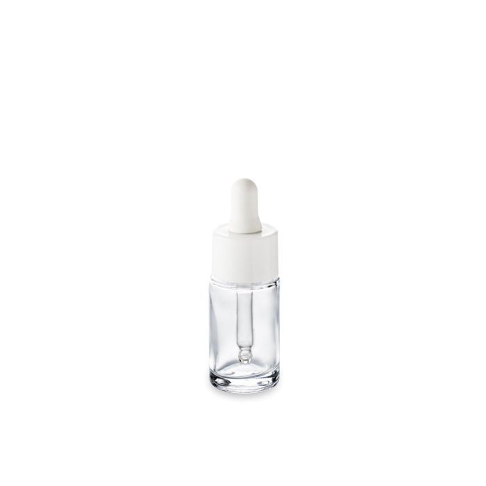 Glass bottle 15 ml GCMI 18/415 and its white wide neck dropper