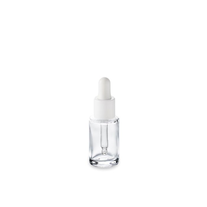 15 ml cosmetic bottle GCMI 18/415 and its white fine neck dropper