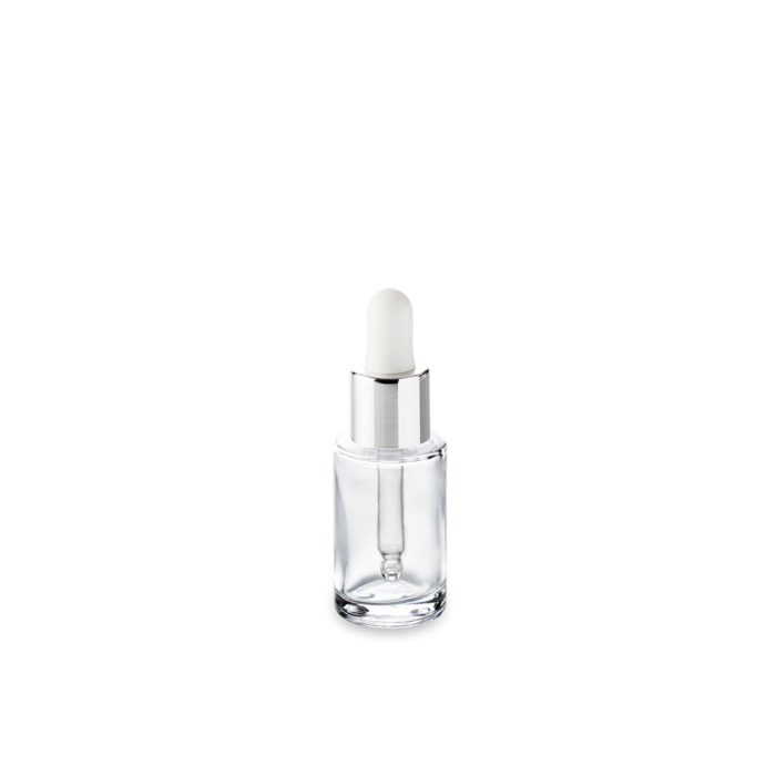 15 ml glass bottle GCMI 18/415 and its white silver neck dropper