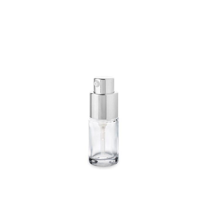 Pump with metal cap and 15 ml glass bottle