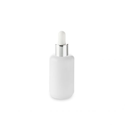 White dropper with silver neck from Embalforme fits the Opale 50 ml cosmetic bottle