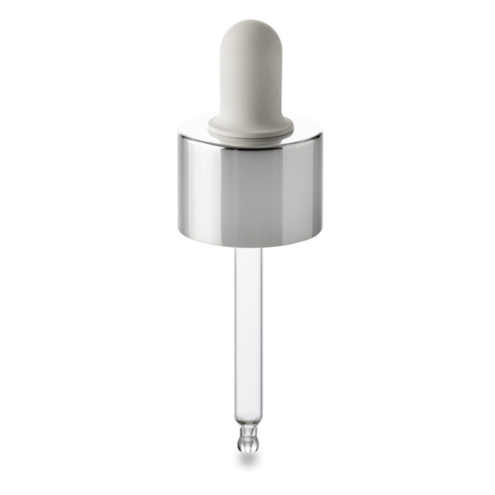 Polypropylene dropper with metal cap and 24/410 ring for glass cosmetic bottles