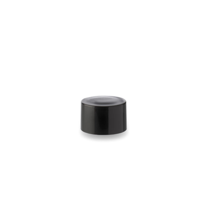 Black polypropylene cap fits glass cosmetic bottles with a GCMI 18/415 ring