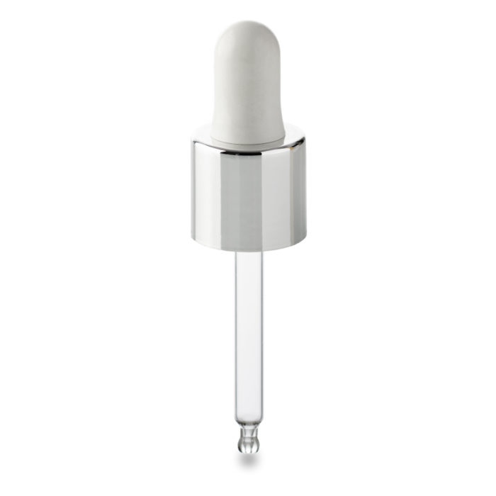 White dropper with metal cap in PP with a ring 18/415