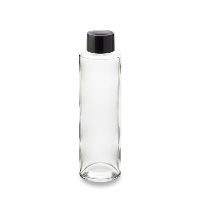 Orion 100 ml glass bottle with GCMI 18/415 ring and black cap from Embalforme