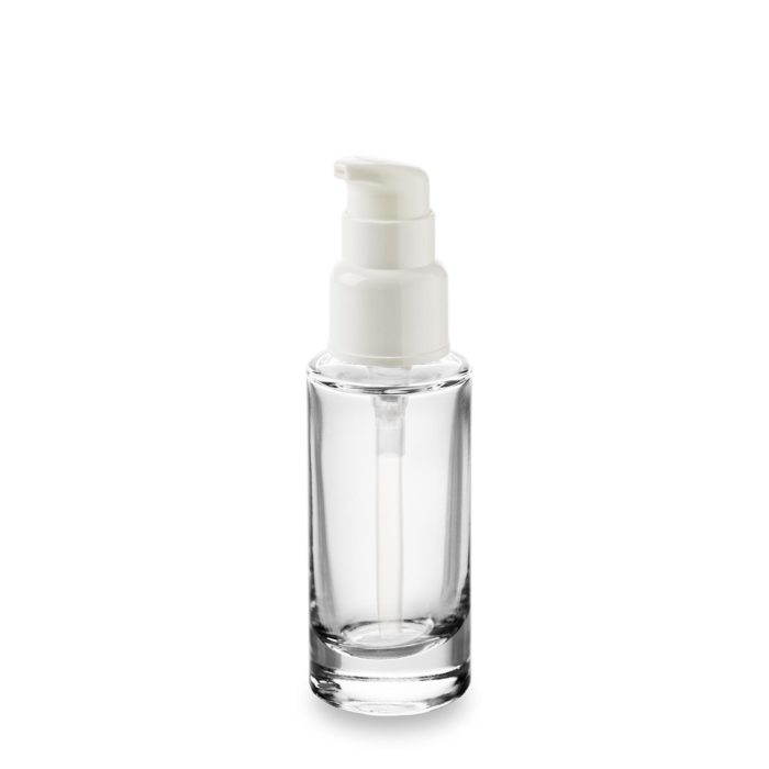 Short spout pump with 30 ml cosmetic bottle