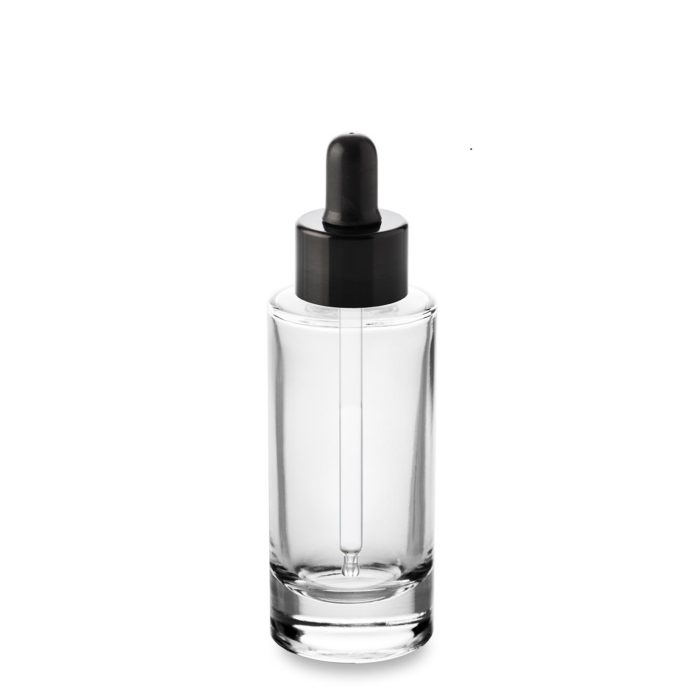 High precision black dropper with 50 ml glass bottle GCMI 24/410 ring