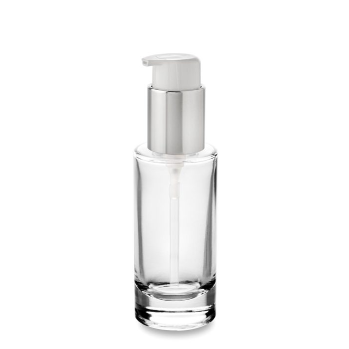 50 ml Atom bottle with GCMI 24/410 ring and cream pump with short nozzle