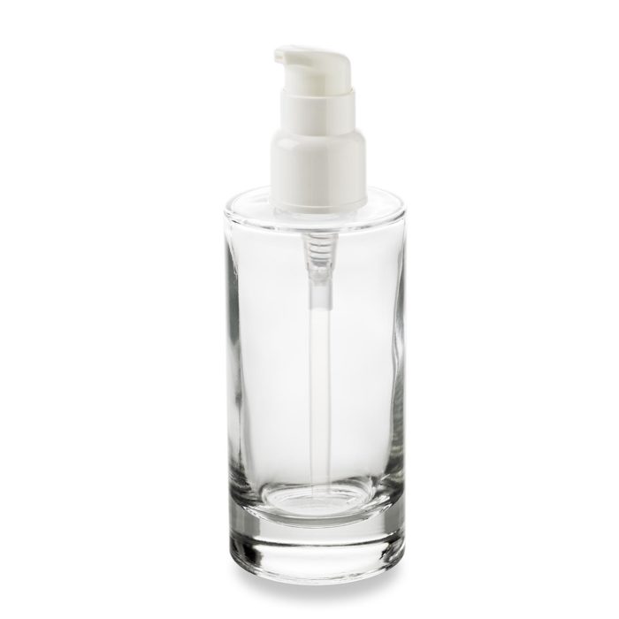 100 ml glass bottle with GCMI 24/410 ring and short nozzle pump