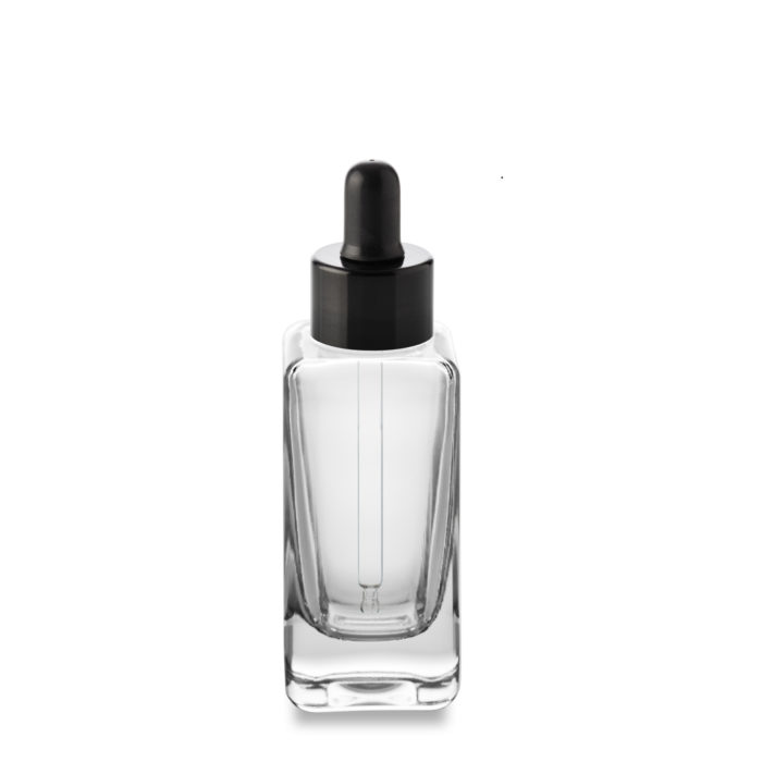 50 ml square glass Atome bottle with black dropper