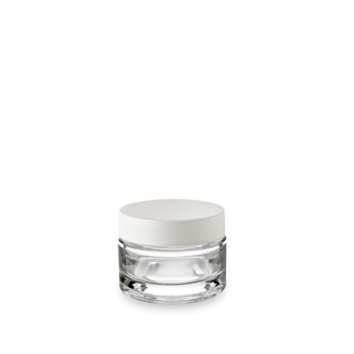 The Classique 30 ml jar for cosmetic packaging with a white lid.