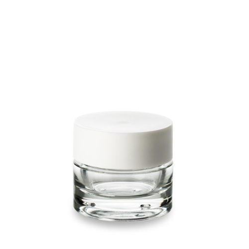 A 50 ml Premium cosmetic jar 60/400 ring in PCR glass with white lid