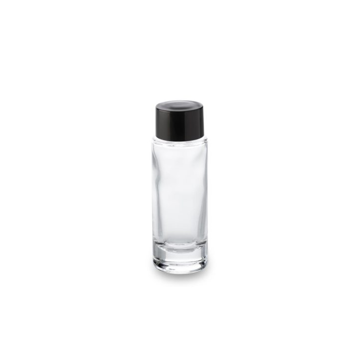 Flat black thermoset cap with 30 ml glass bottle GCMI 18/415 ring
