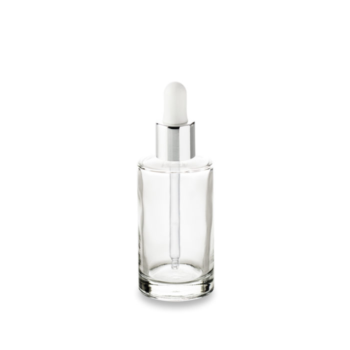 A white dropper with a silver neck to dispense your oils and serums with the 50 ml glass bottle from ring GCMI 18/415