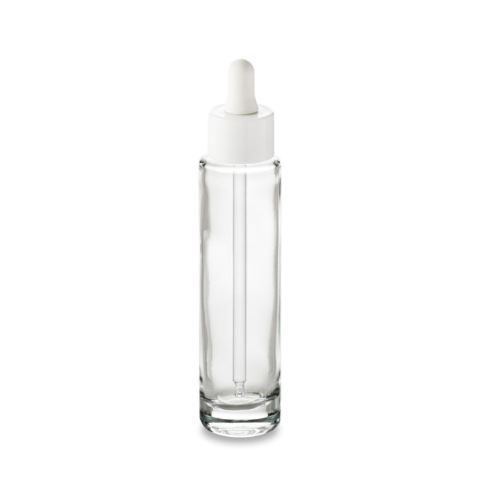 The Comet 50 ml GCMI 18/415 bottle and its white wide dropper for a small format packaging by Embalforme.