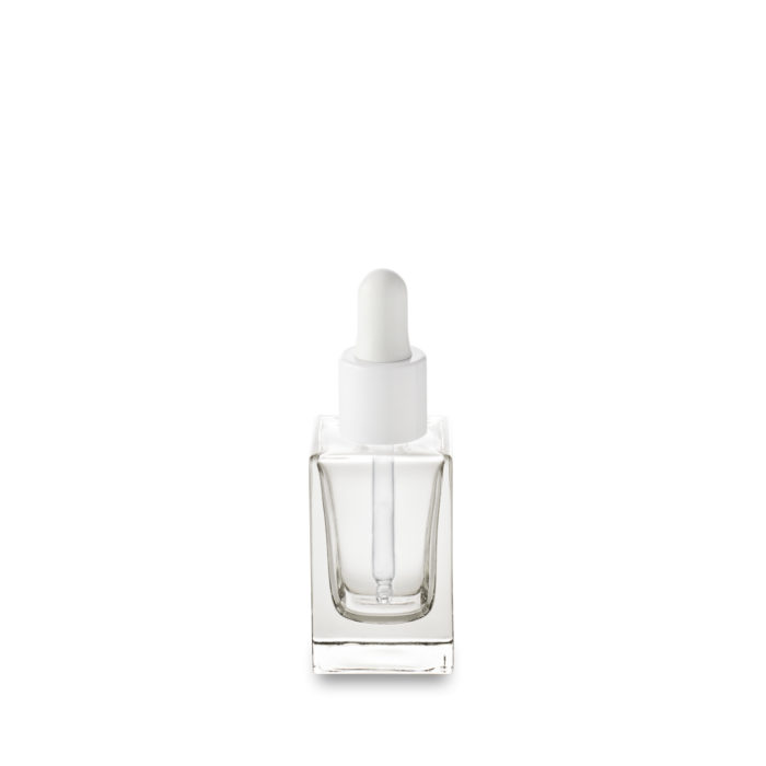 A white dropper on a glass bottle in 30 ml with a 18/415 ring