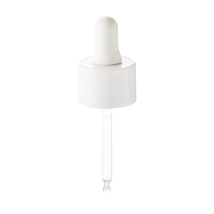 White polypropylene dropper for glass bottle with ring 24/410