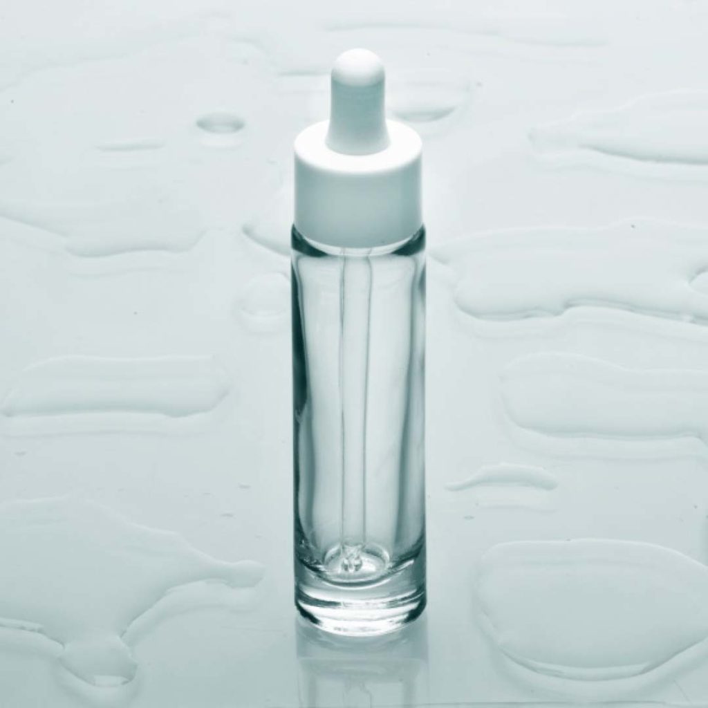 50 ml glass cosmetic bottle and white dropper slim packaging