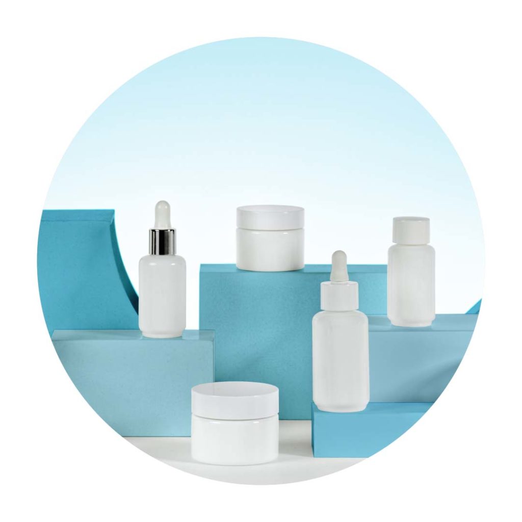 cosmetic bottles opal glass 15 ml, 30 ml, 50 ml and cosmetic jars opal glass 15 ml, 30 ml, 50 ml, 200 ml