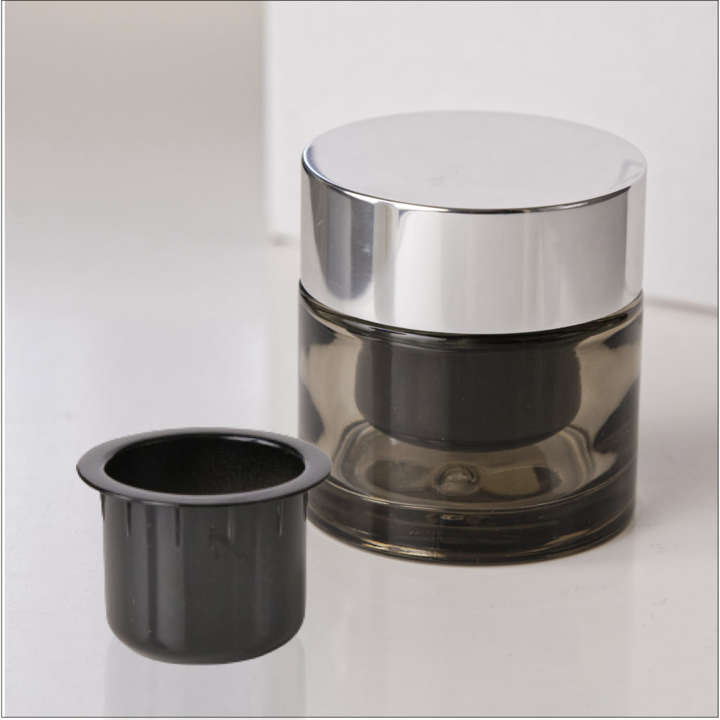 black tinted glass jar and its black refillable cup
