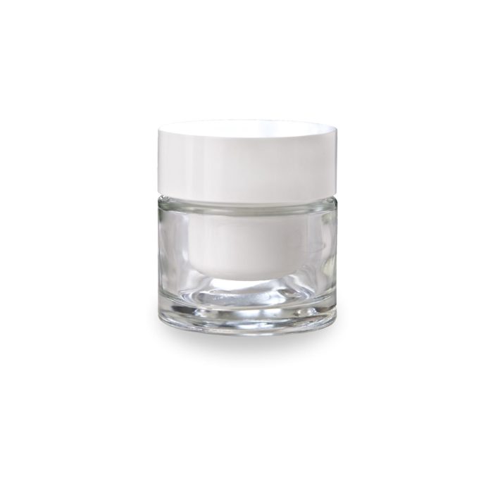 Glass jar 50 ml, white lid and white refill 50 ml