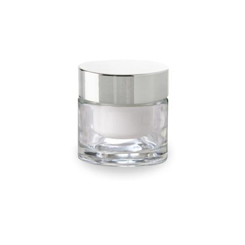 Glass jar with metal lid and white biosourced refill 50 ml